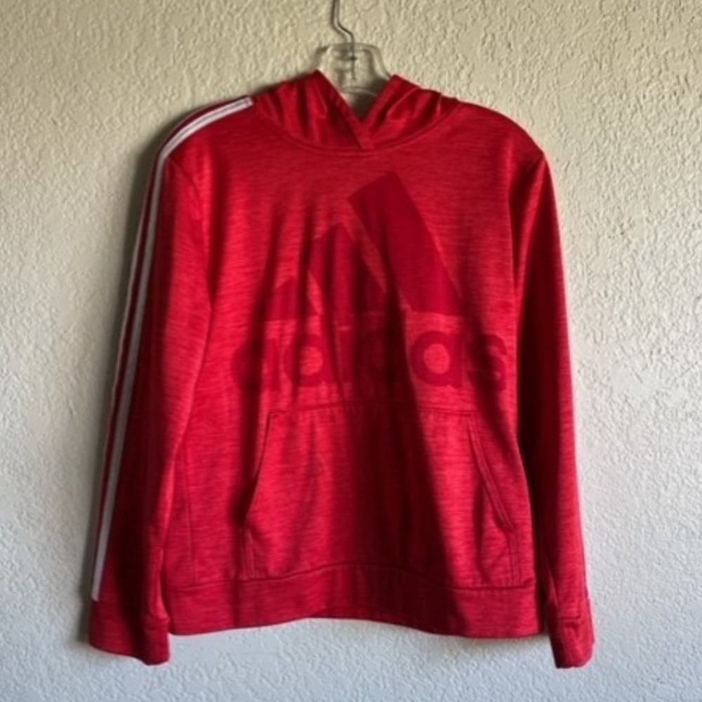 Adidas Boys Large 14/16 Red Pullover Hoodie Big Logo Athletic Sweatshirt
